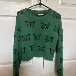 Pacsun Green Sweater with Black Butterflies